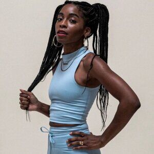 Girlfriend Collective Sky Blue Freddie Crop Top in M